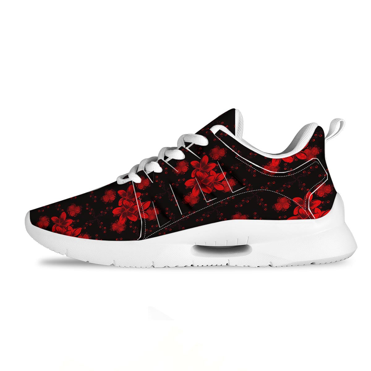 Frangipani Black And Red Print Pattern Tennis Shoes-grizzshop
