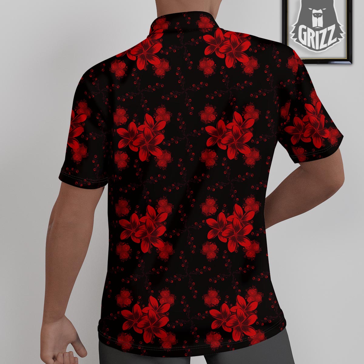 Frangipani Black And Red Print Pattern Untucked Shirts-grizzshop