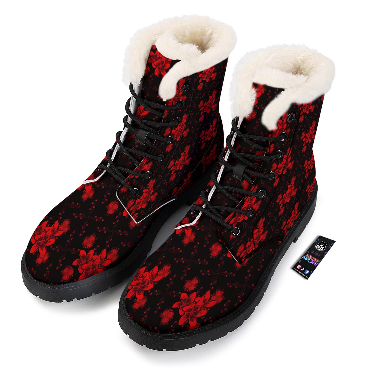 Frangipani Black And Red Print Pattern Winter Boots-grizzshop