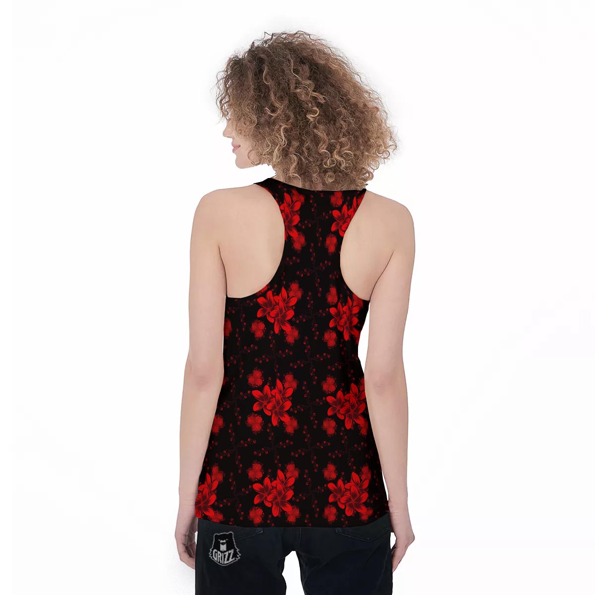 Frangipani Black And Red Print Pattern Women's Racerback Tank Top-grizzshop