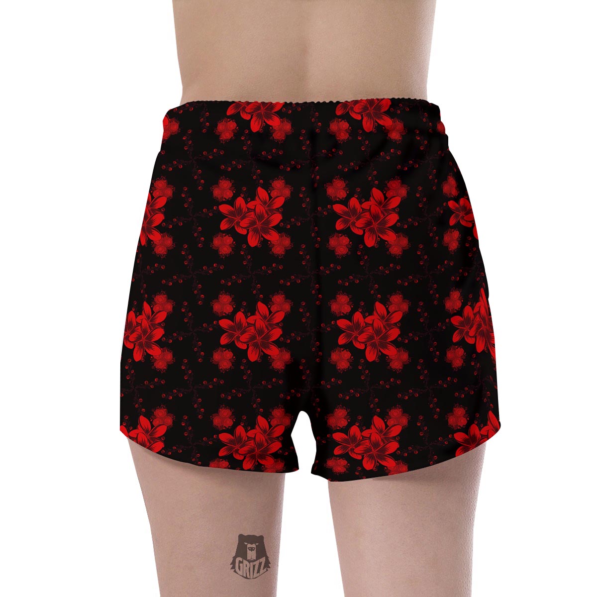 Frangipani Black And Red Print Pattern Women's Shorts-grizzshop
