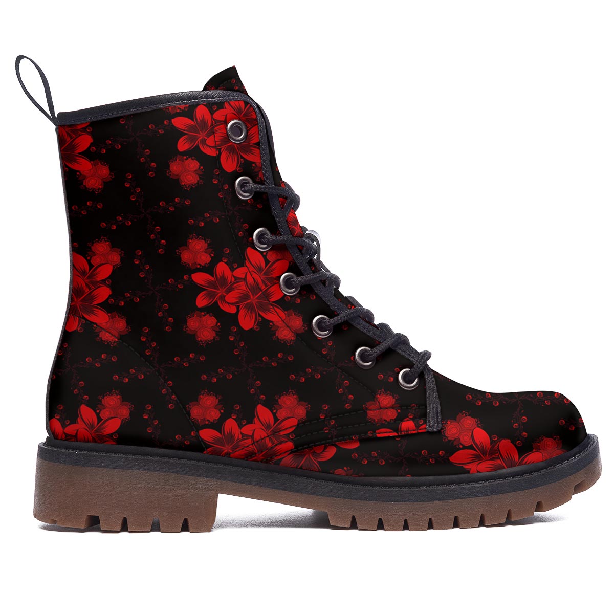 Frangipani Black And Red Print Pattern Work Boots-grizzshop