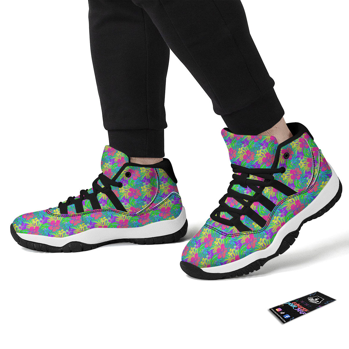 Frangipani Colorful Print Pattern Black Bball Shoes-grizzshop