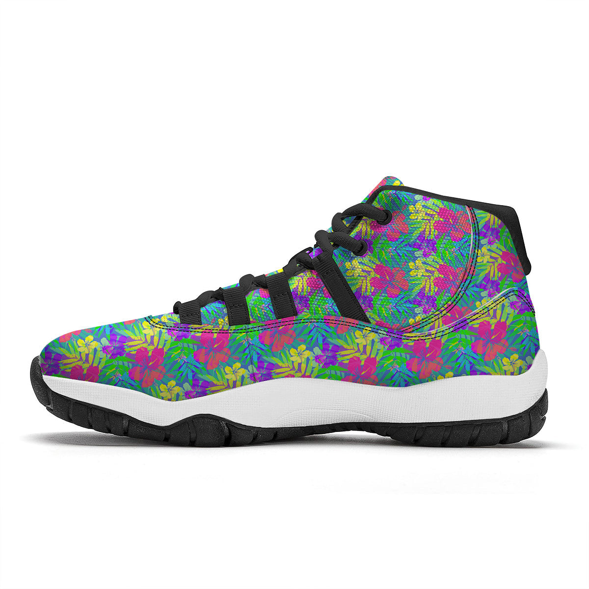 Frangipani Colorful Print Pattern Black Bball Shoes-grizzshop