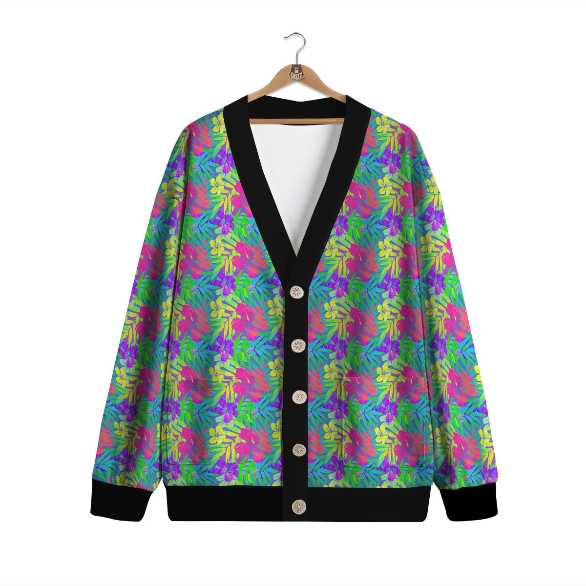 Frangipani Colorful Print Pattern Cardigan-grizzshop