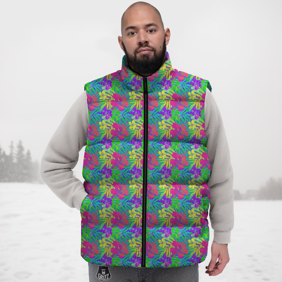 Frangipani Colorful Print Pattern Down Vest