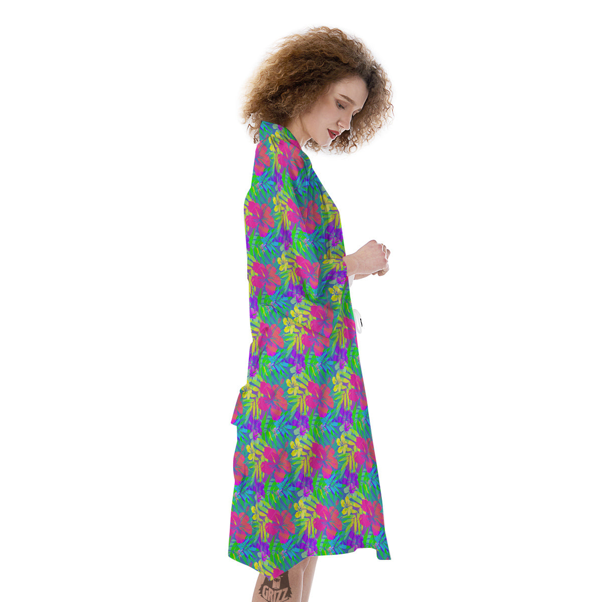 Frangipani Colorful Print Pattern Kimono-grizzshop