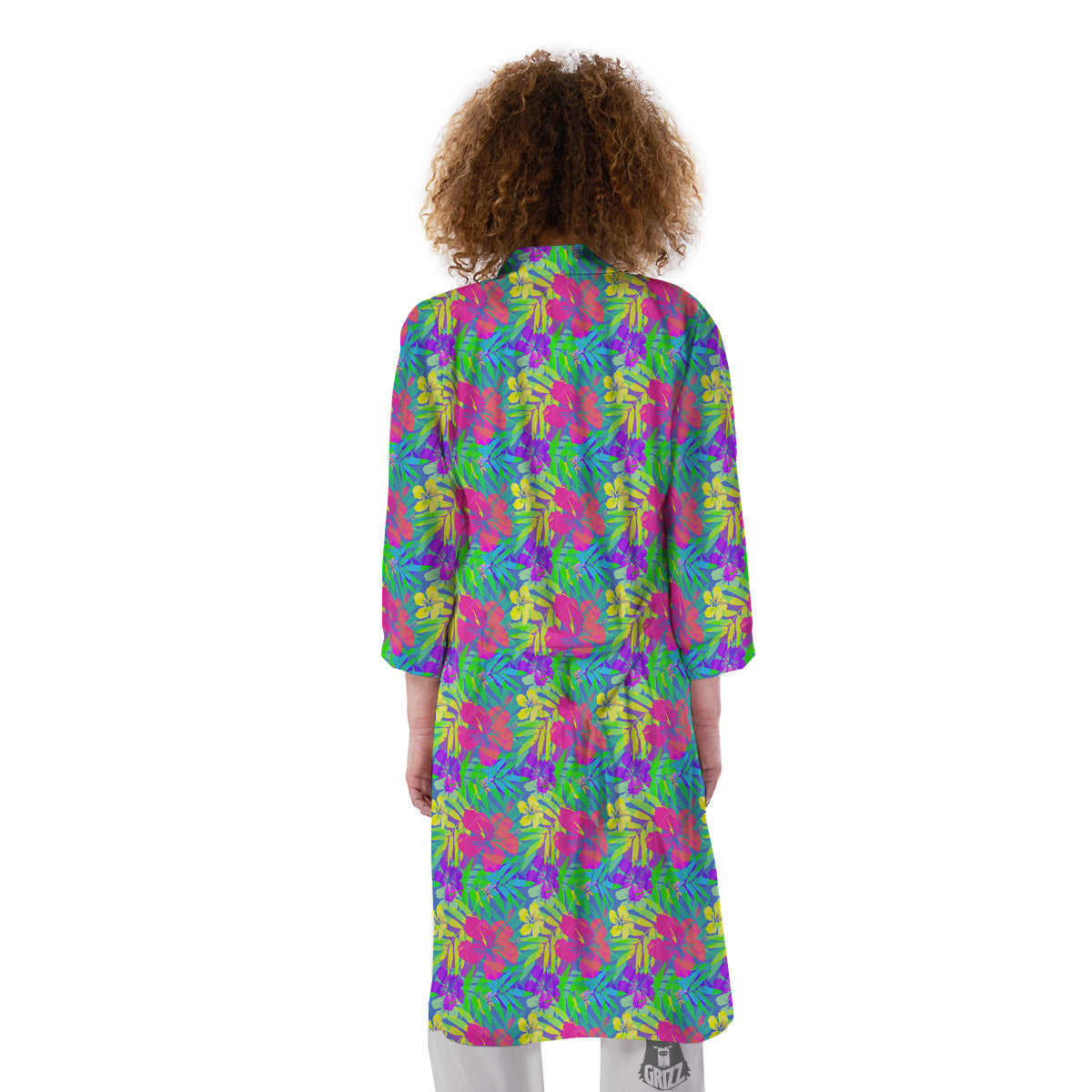 Frangipani Colorful Print Pattern Kimono-grizzshop