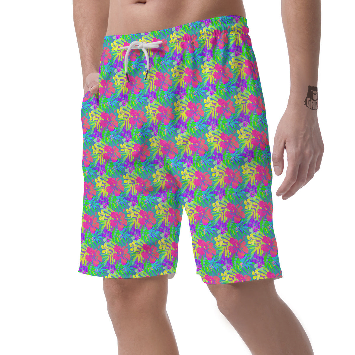 Frangipani Colorful Print Pattern Men's Shorts-grizzshop