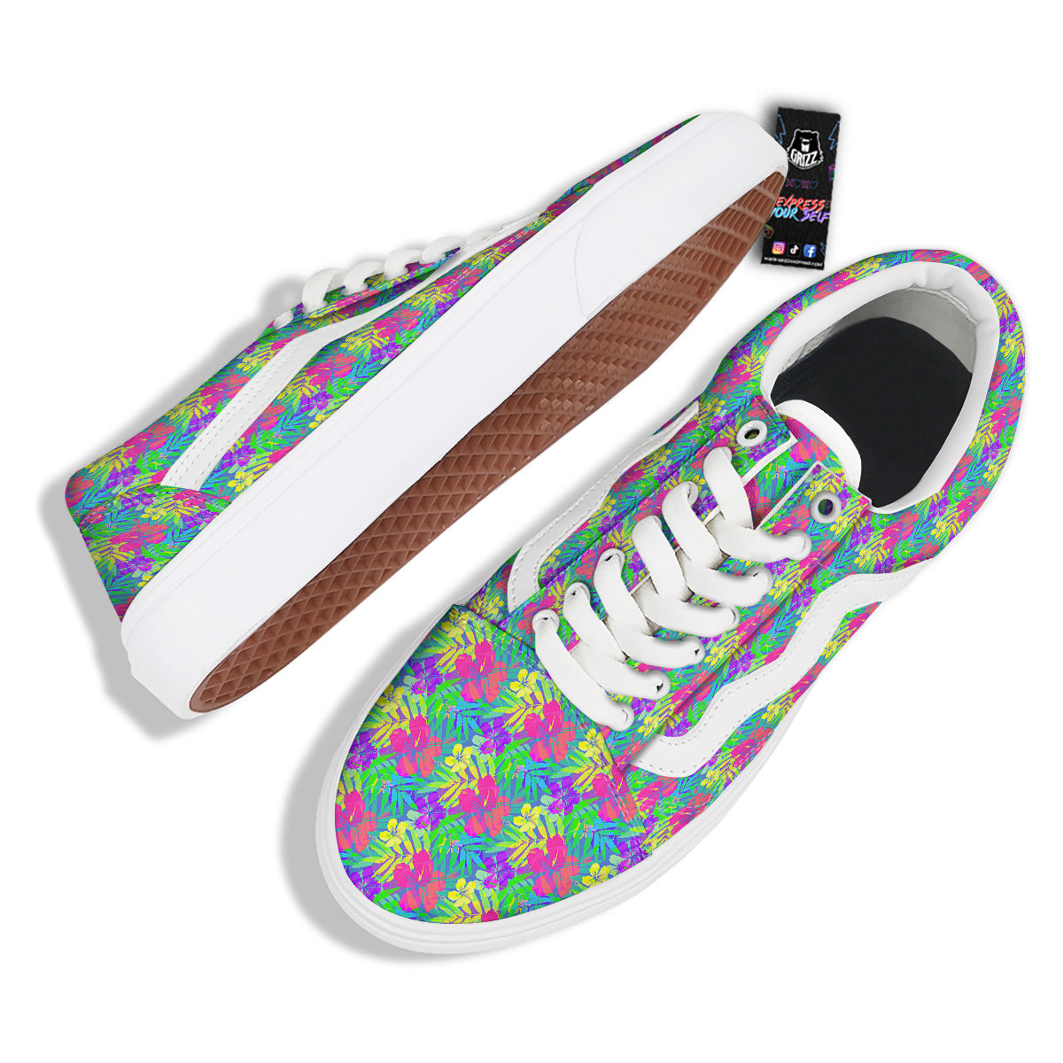 Frangipani Colorful Print Pattern Skate Shoes-grizzshop