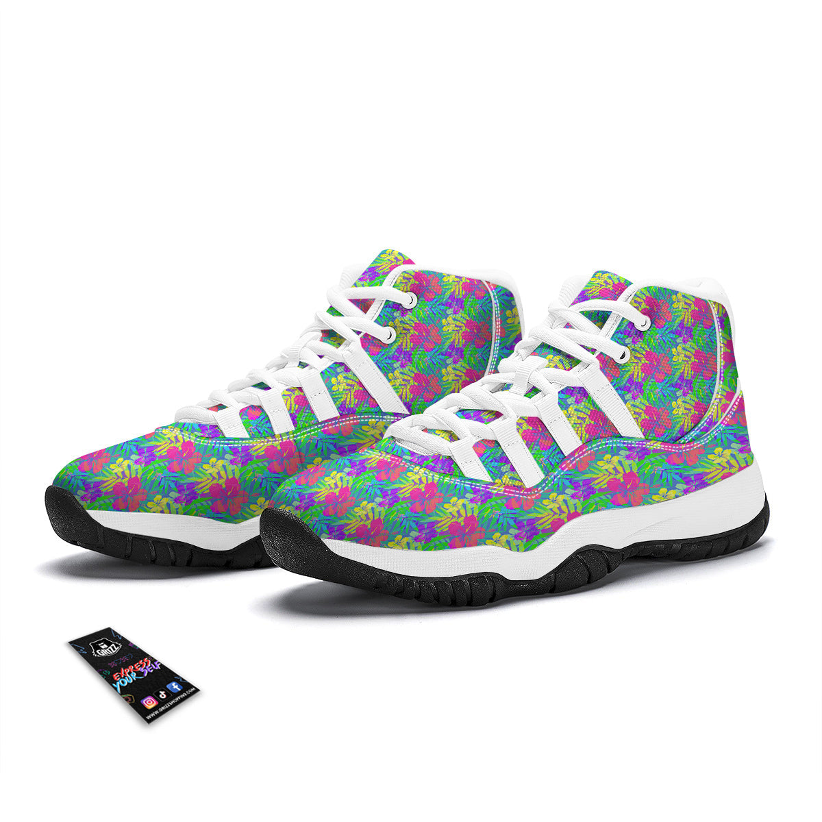 Frangipani Colorful Print Pattern White Bball Shoes-grizzshop
