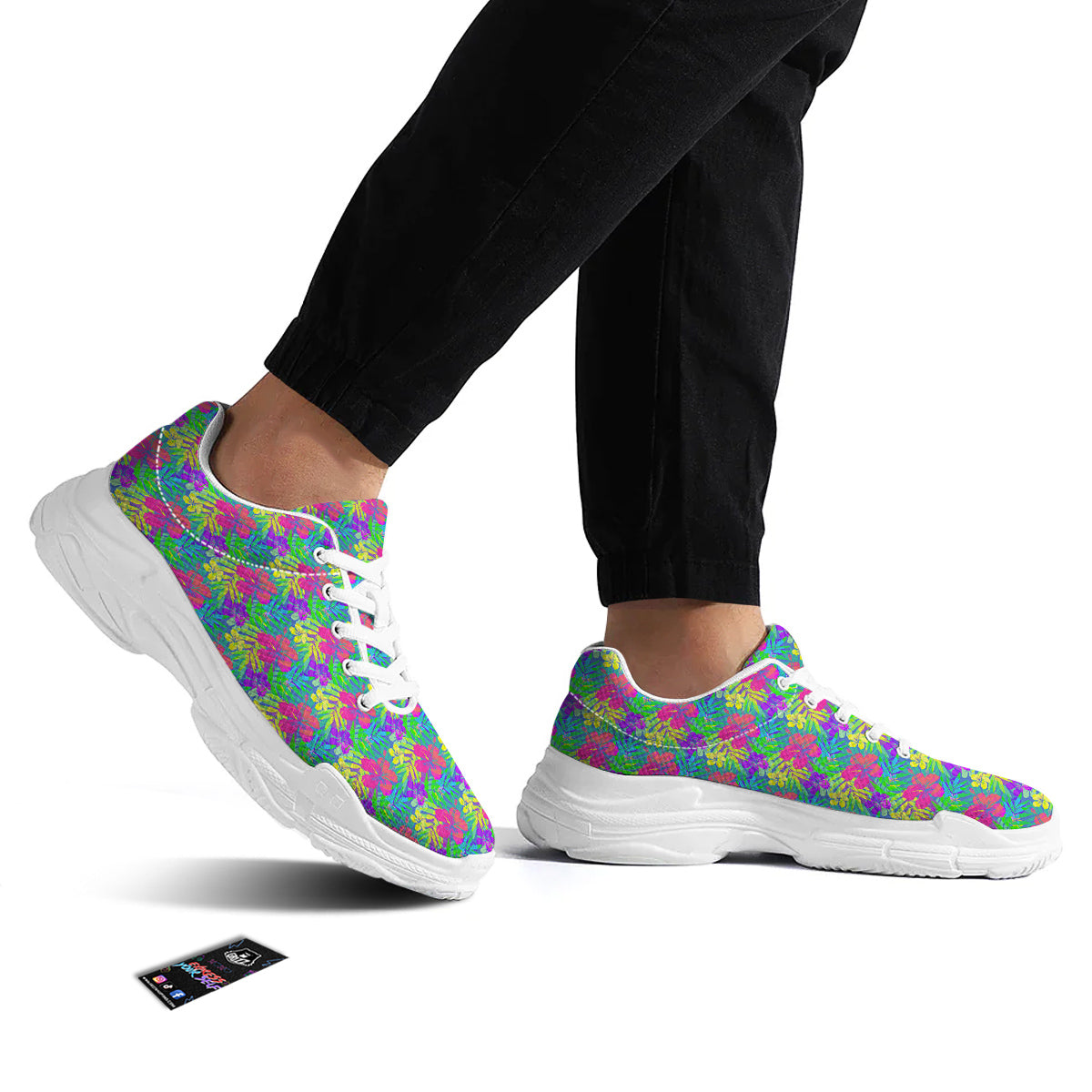 Frangipani Colorful Print Pattern White Chunky Shoes-grizzshop