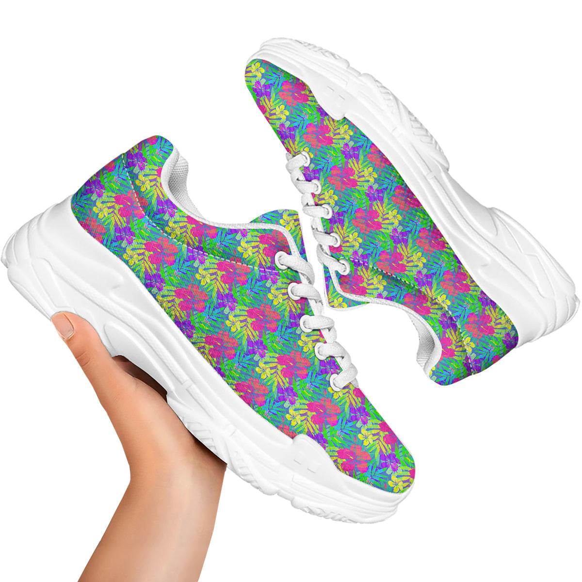 Frangipani Colorful Print Pattern White Chunky Shoes-grizzshop