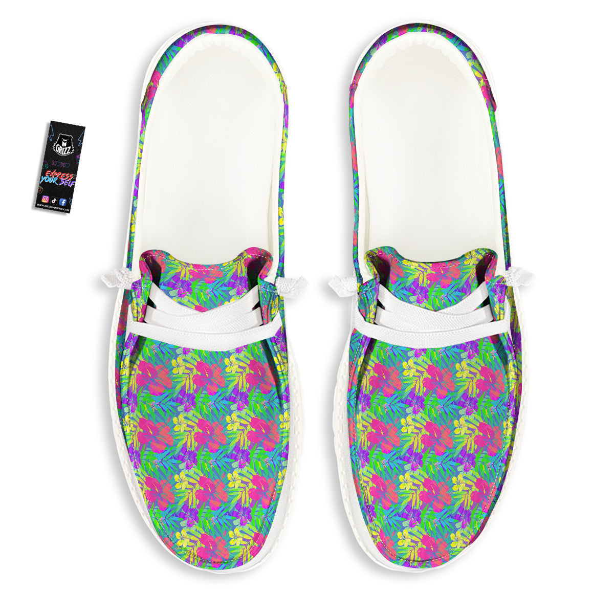 Frangipani Colorful Print Pattern White Loafers-grizzshop