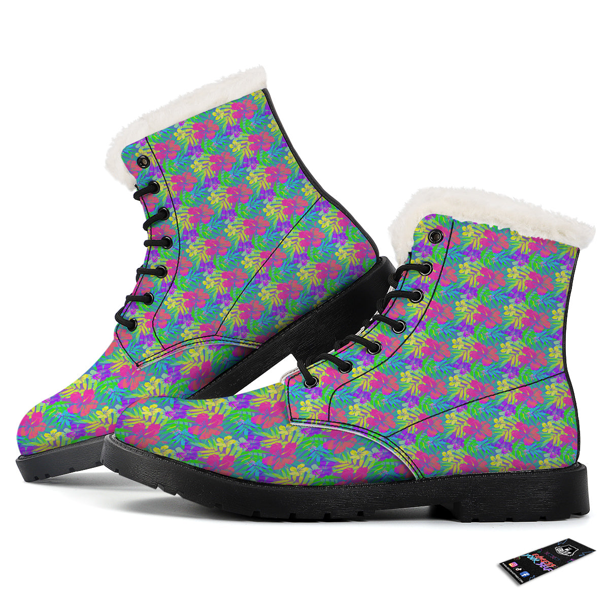 Frangipani Colorful Print Pattern Winter Boots-grizzshop