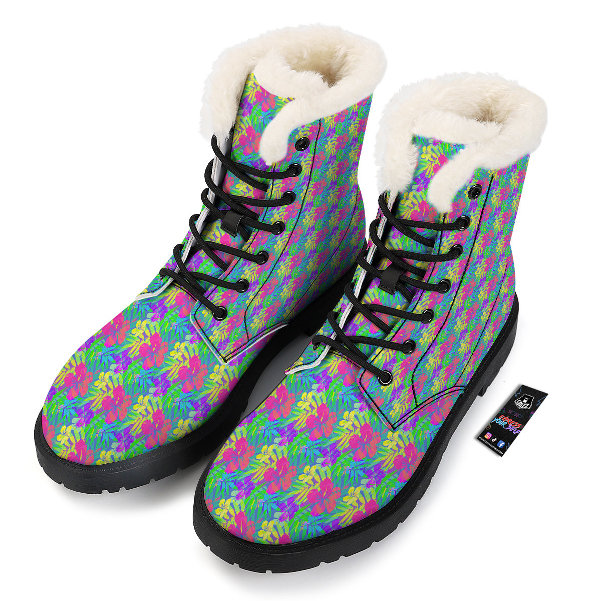 Frangipani Colorful Print Pattern Winter Boots-grizzshop