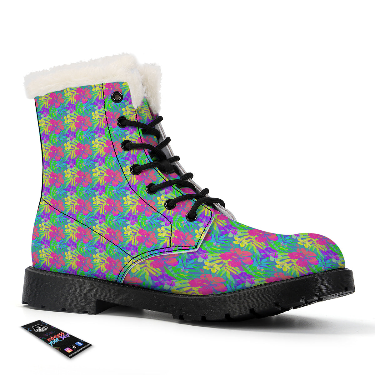 Frangipani Colorful Print Pattern Winter Boots-grizzshop