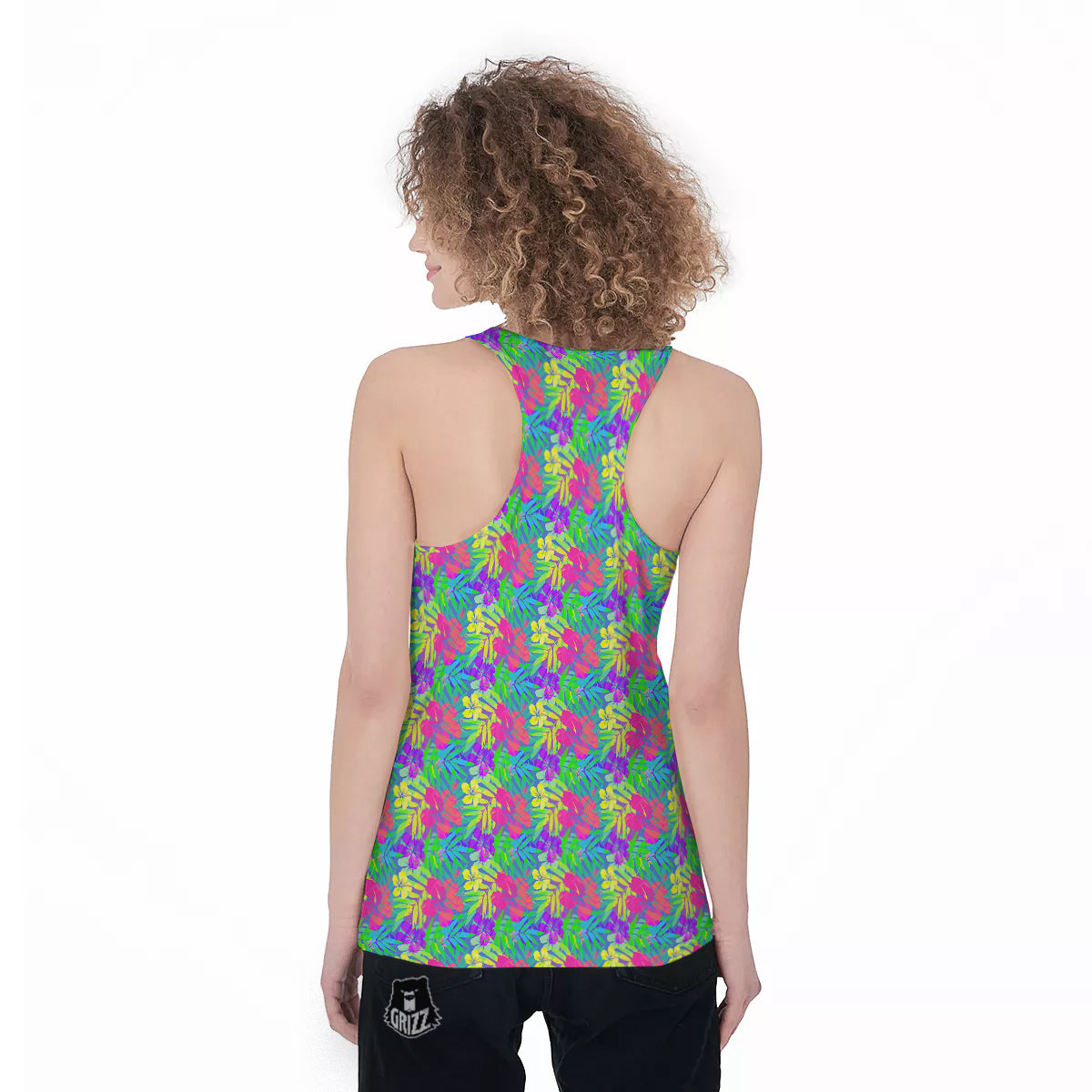 Frangipani Colorful Print Pattern Women's Racerback Tank Top-grizzshop