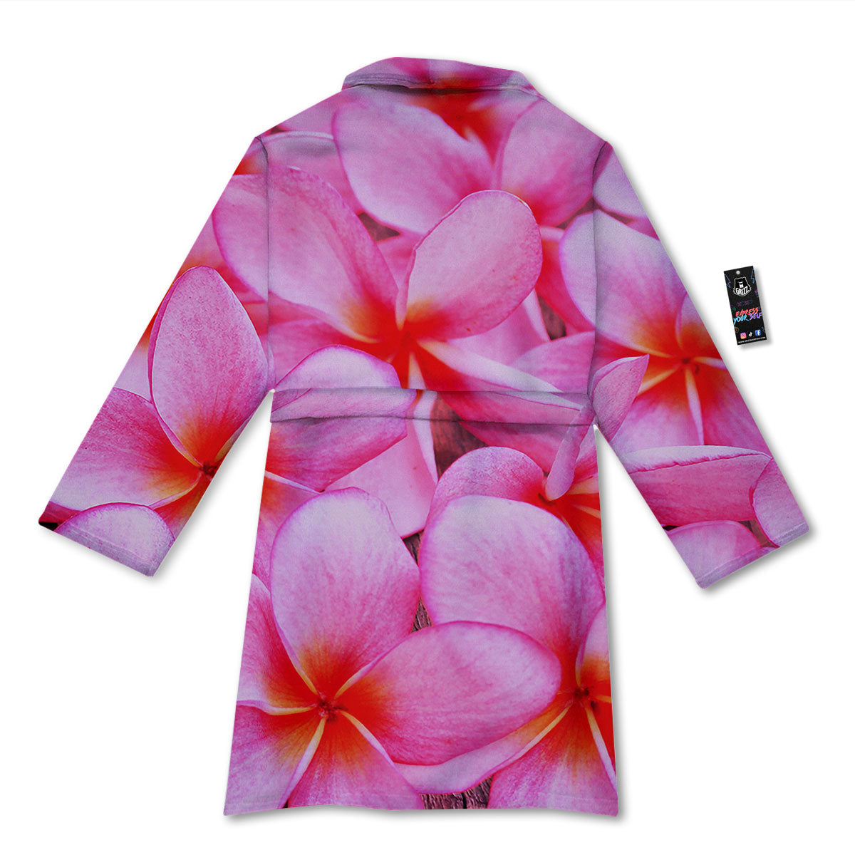 Frangipani Flower Pink Print Bathrobe-grizzshop