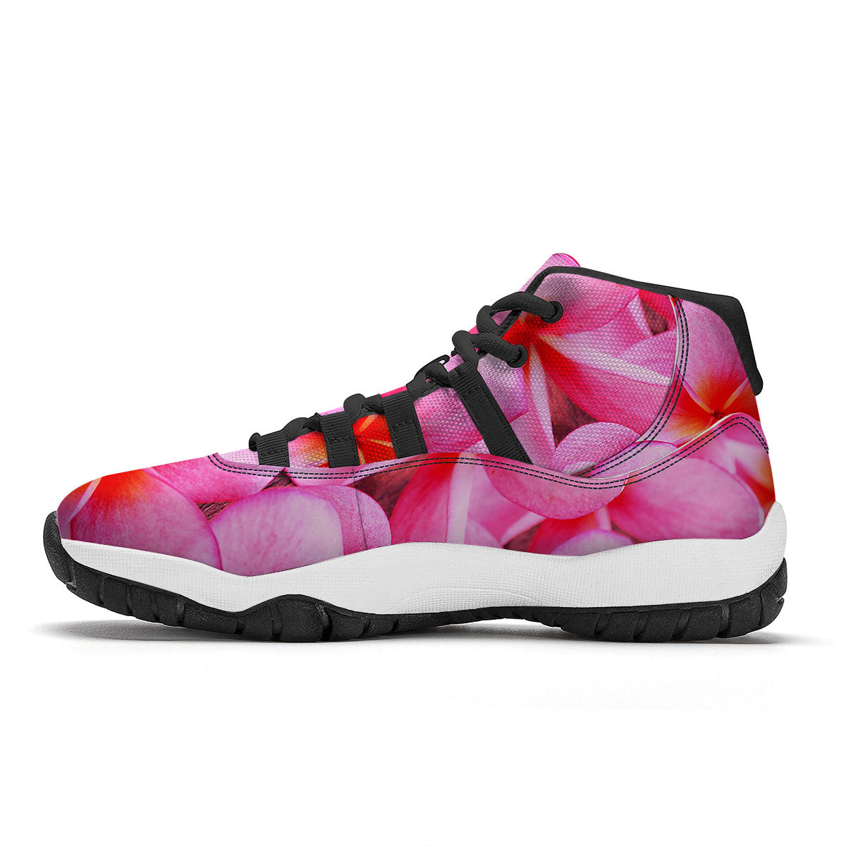 Frangipani Flower Pink Print Black Bball Shoes-grizzshop