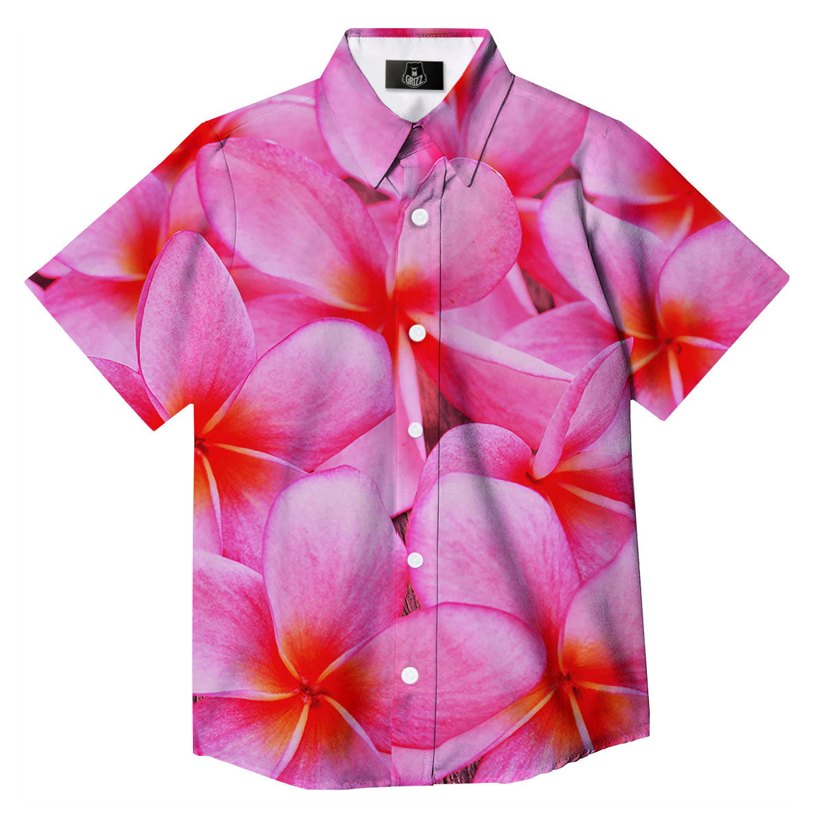 Frangipani Flower Pink Print Button Up Shirt-grizzshop