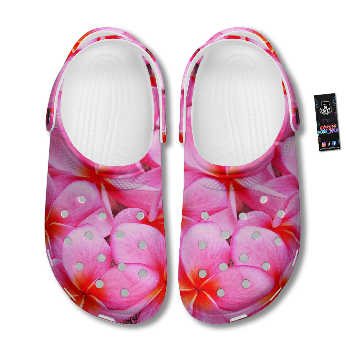 Frangipani Flower Pink Print Clog-grizzshop