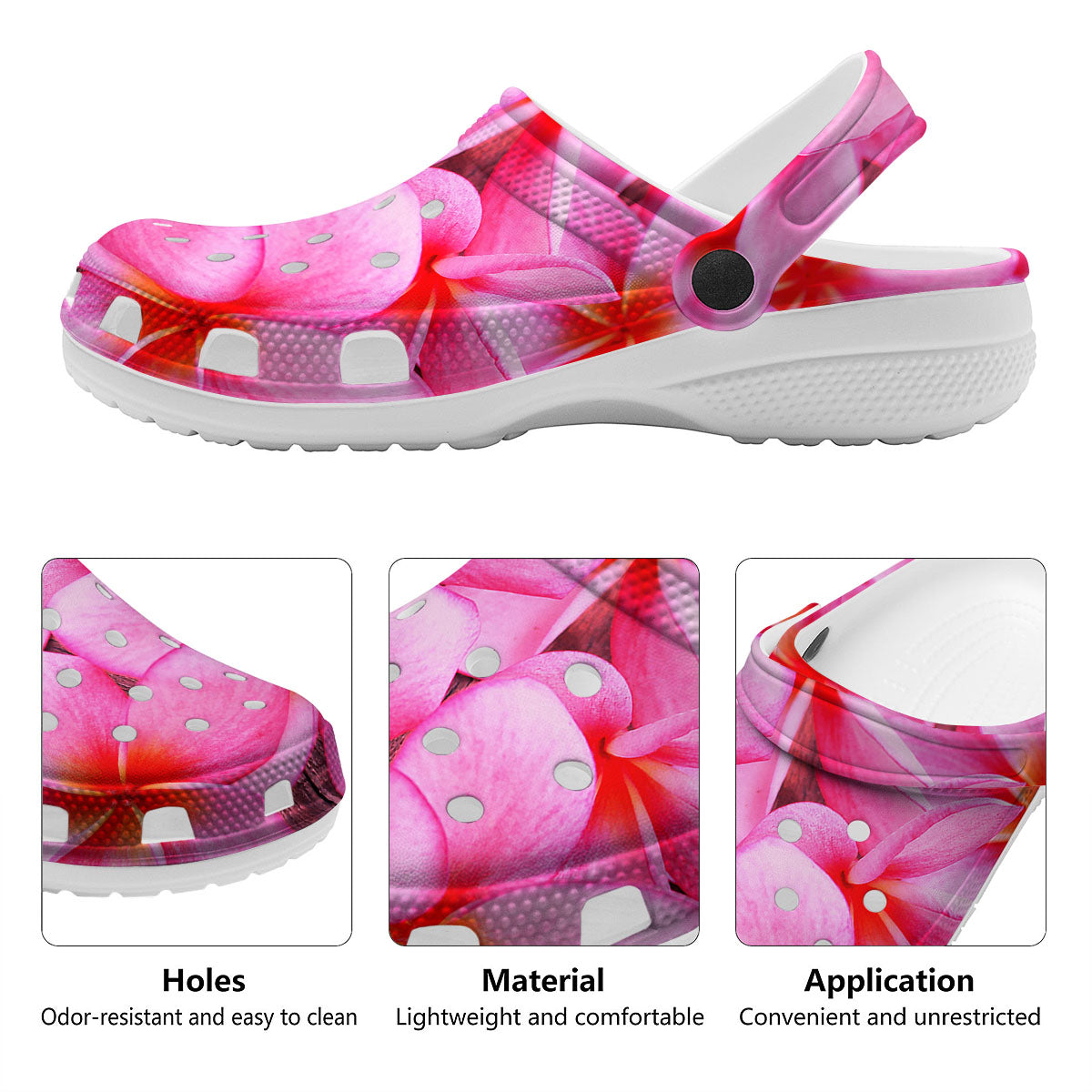 Frangipani Flower Pink Print Clog-grizzshop