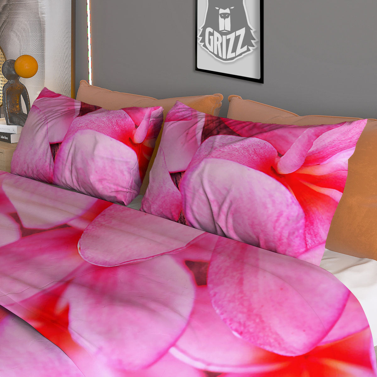 Frangipani Flower Pink Print Duvet Cover Bedding Set-grizzshop