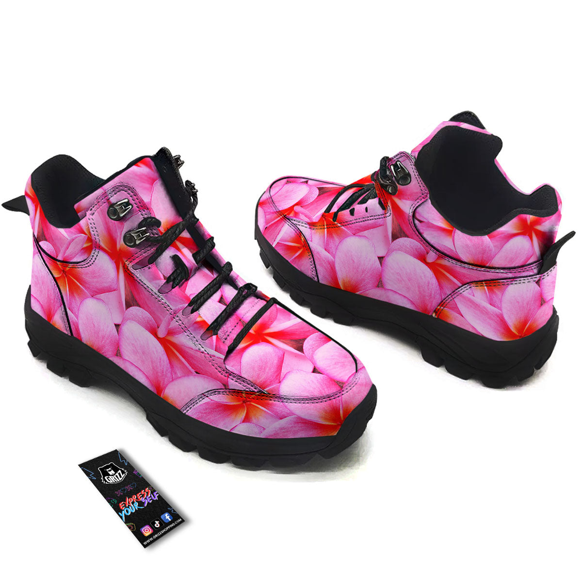 Frangipani Flower Pink Print Hiking Shoes-grizzshop