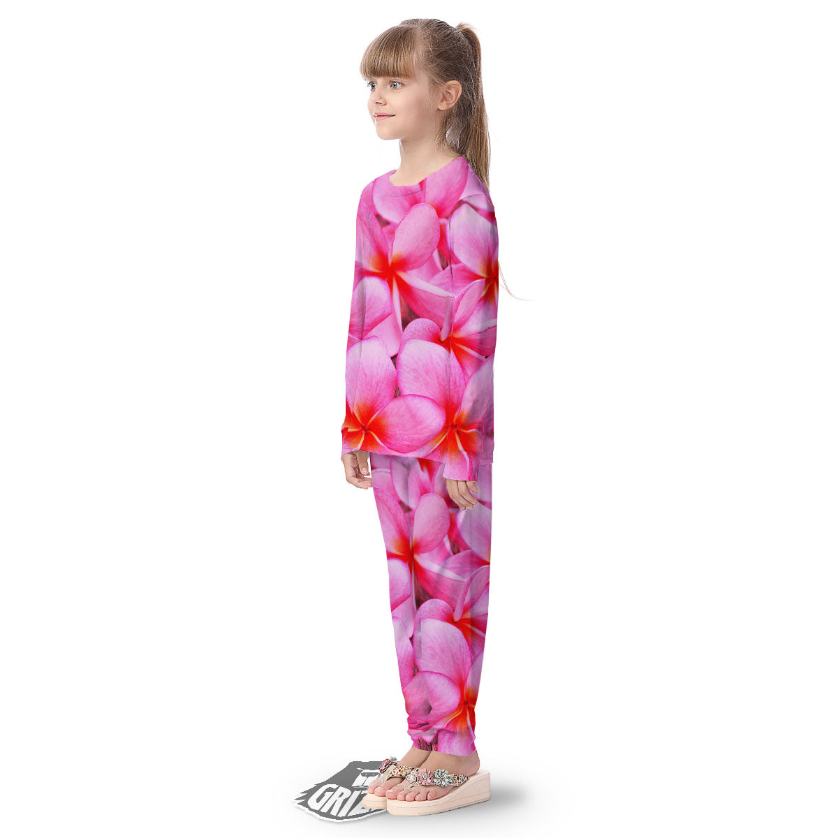 Frangipani Flower Pink Print Kid's Pajamas-grizzshop