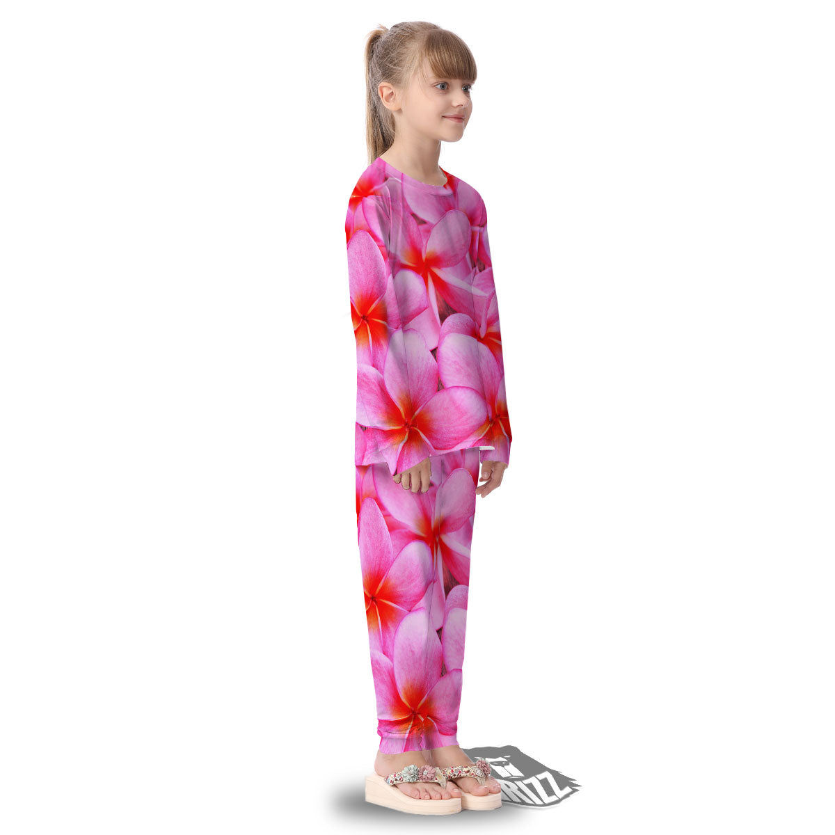 Frangipani Flower Pink Print Kid's Pajamas-grizzshop