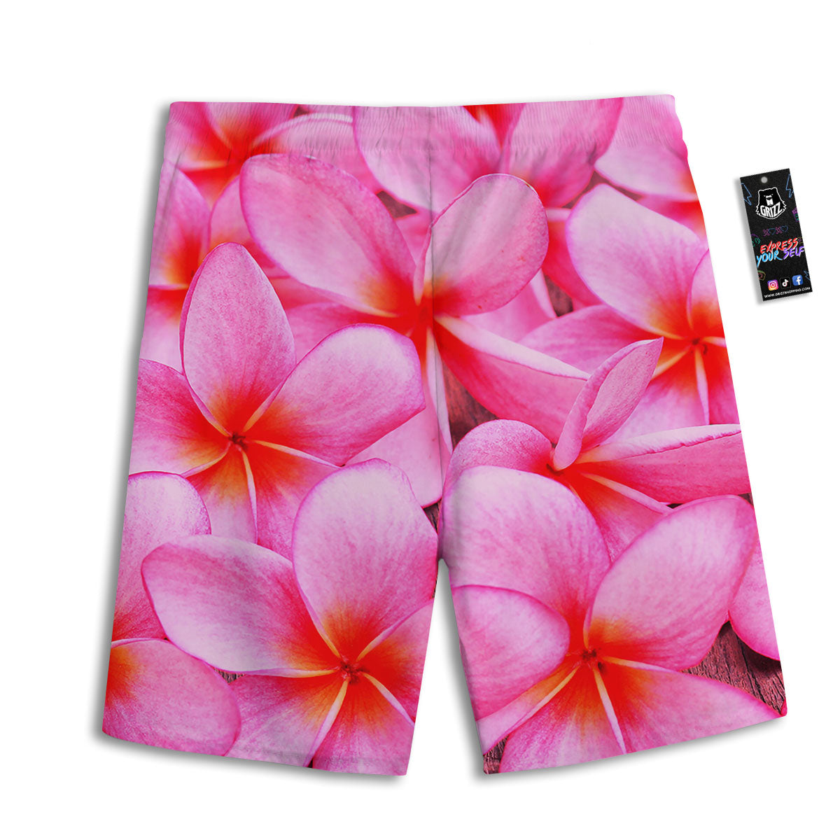 Frangipani Flower Pink Print Men's Athletic Shorts-grizzshop
