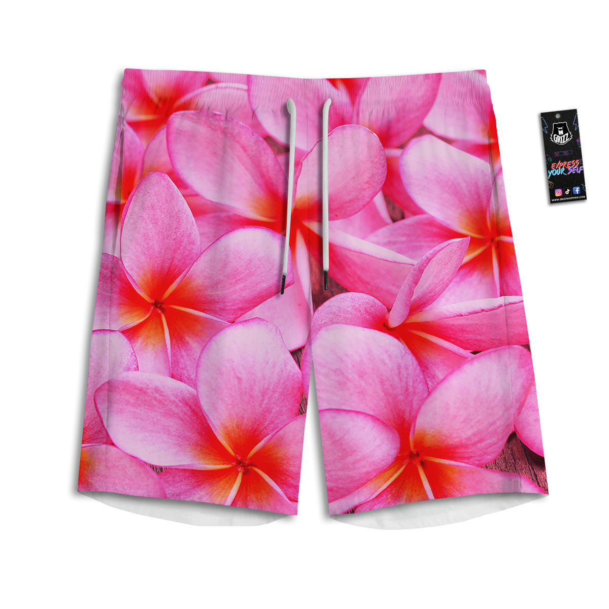 Frangipani Flower Pink Print Men's Athletic Shorts-grizzshop