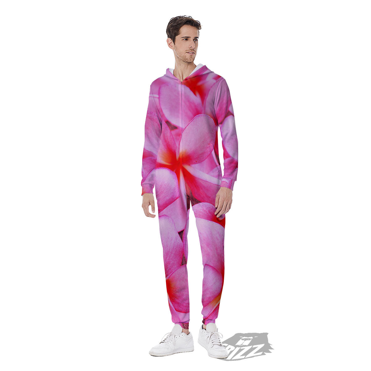 Frangipani Flower Pink Print Men's Jumpsuit-grizzshop