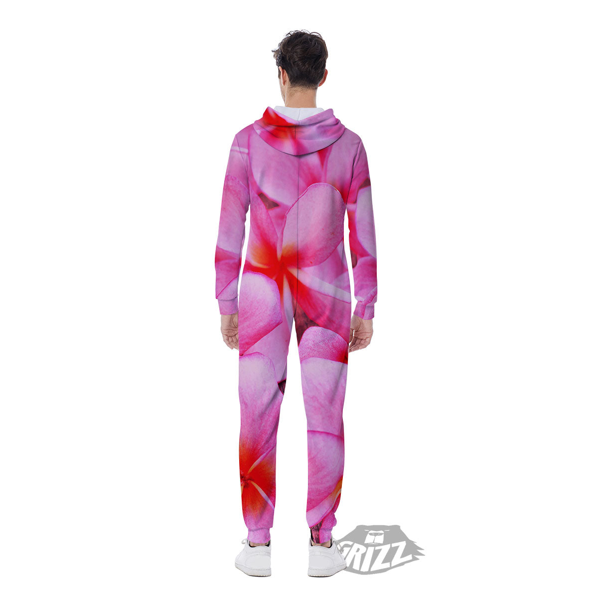 Frangipani Flower Pink Print Men's Jumpsuit-grizzshop