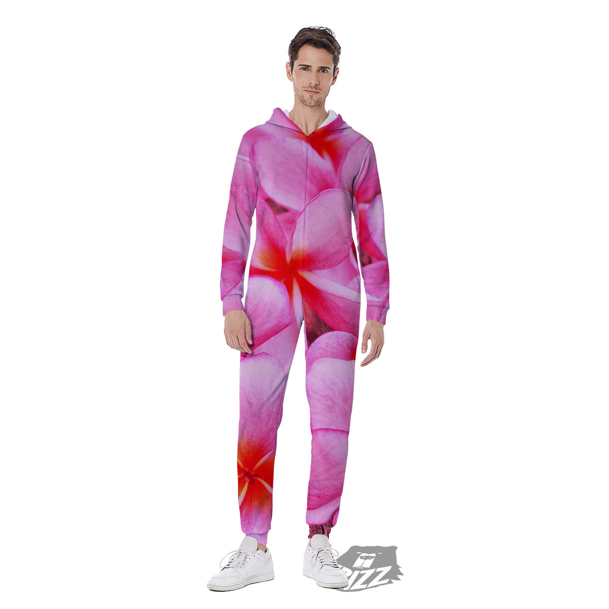 Frangipani Flower Pink Print Men's Jumpsuit-grizzshop