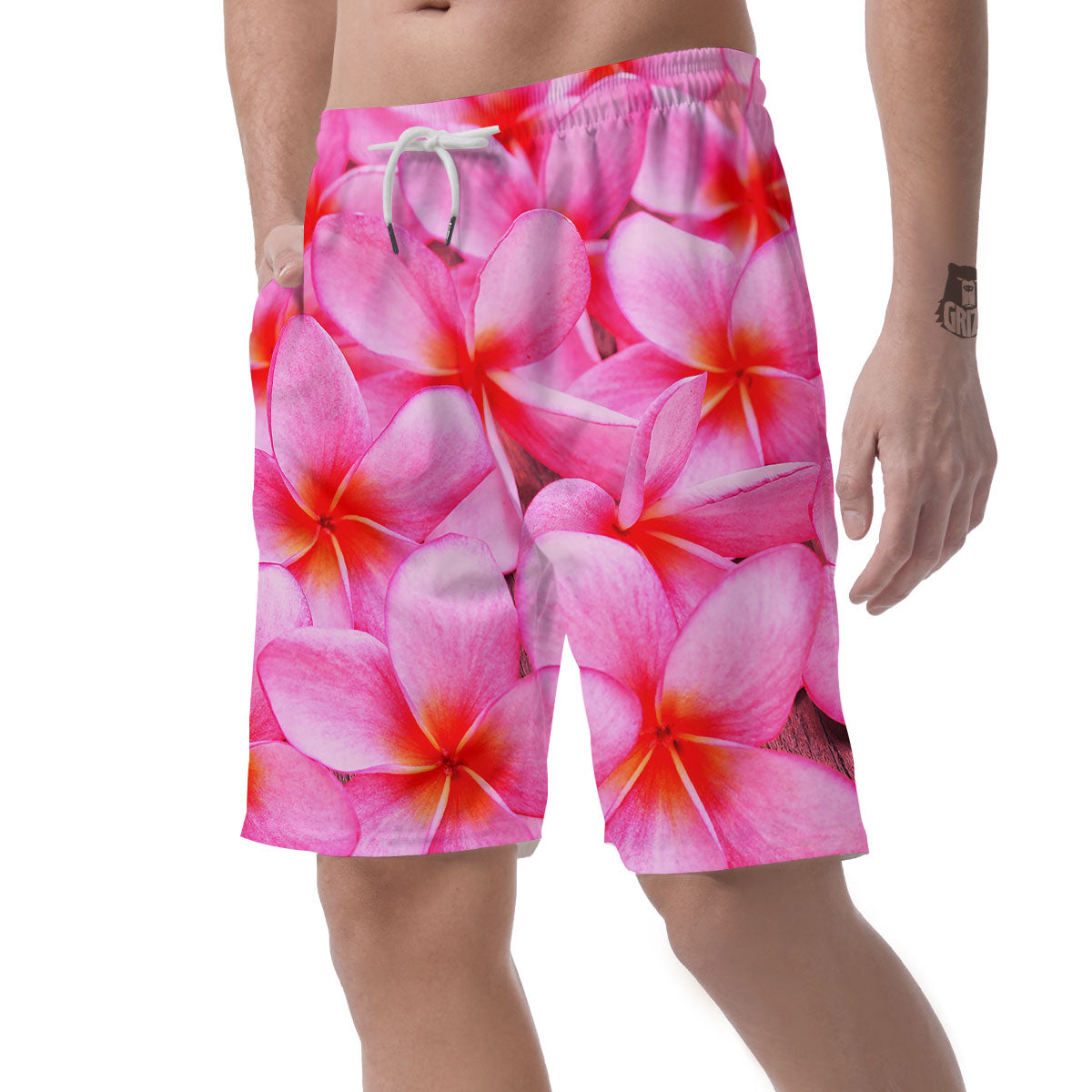 Frangipani Flower Pink Print Men's Shorts-grizzshop