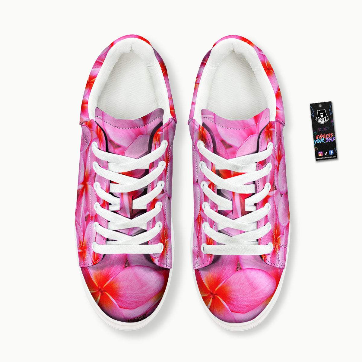 Frangipani Flower Pink Print Platform Shoes-grizzshop
