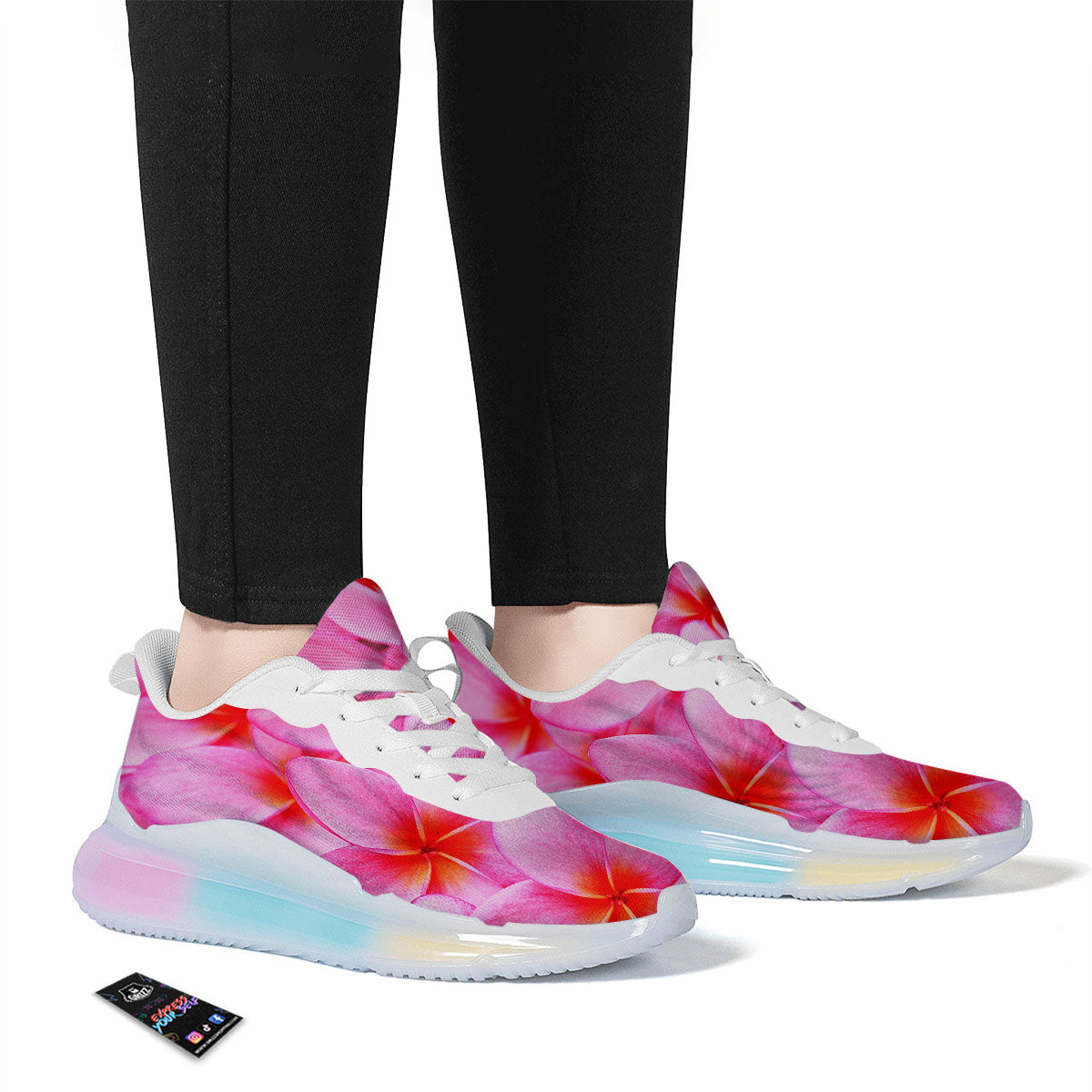 Frangipani Flower Pink Print Running Sneakers-grizzshop