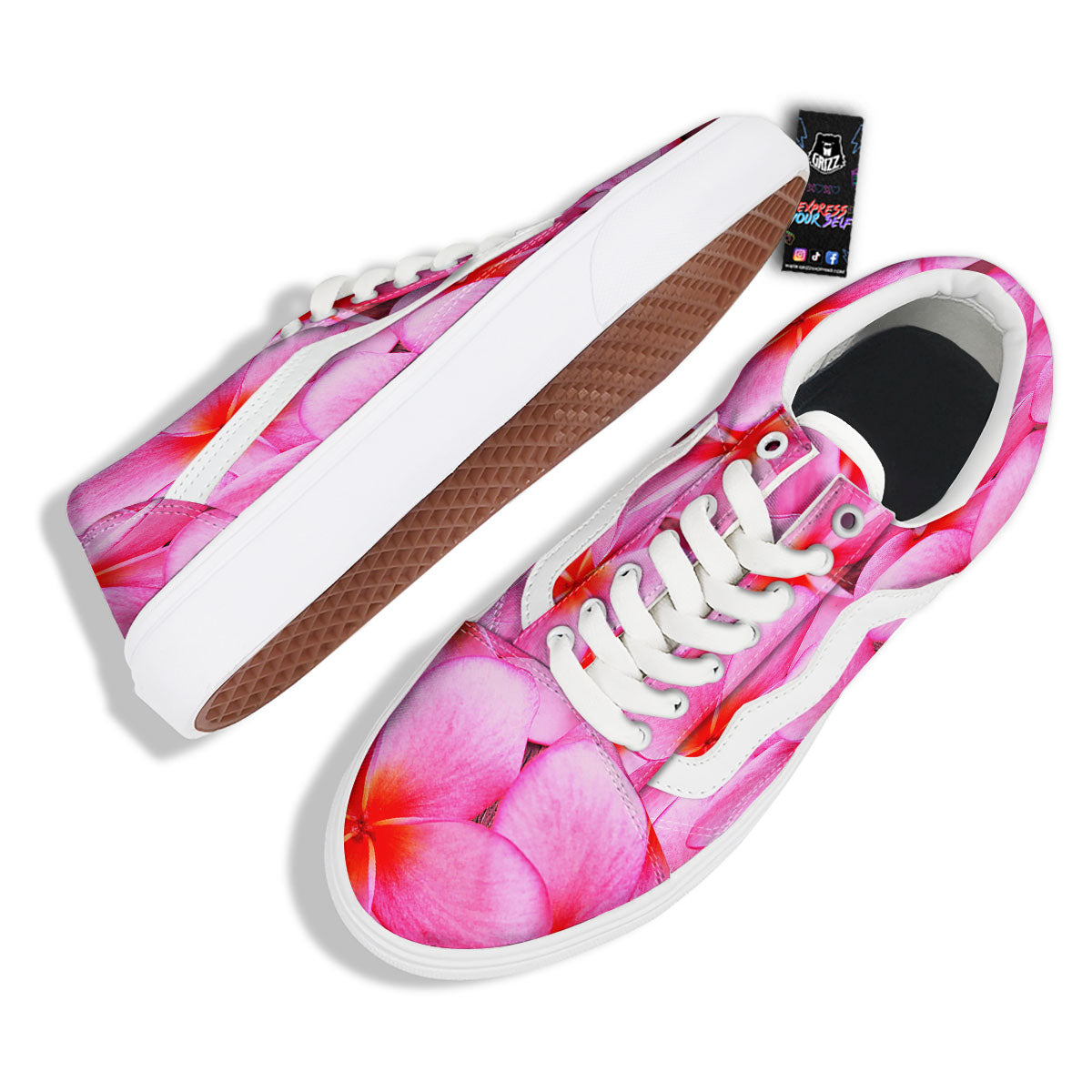 Frangipani Flower Pink Print Skate Shoes-grizzshop
