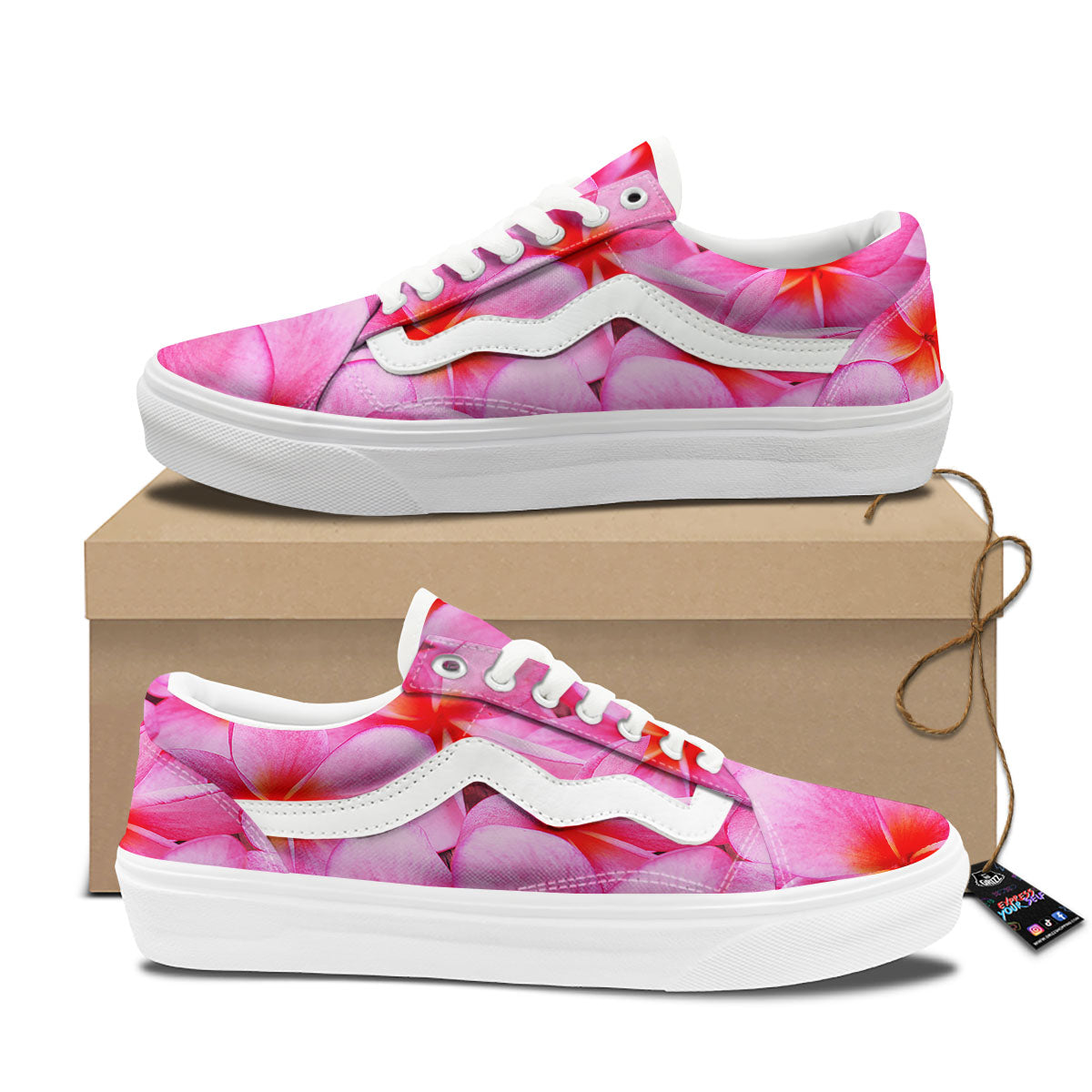 Frangipani Flower Pink Print Skate Shoes-grizzshop