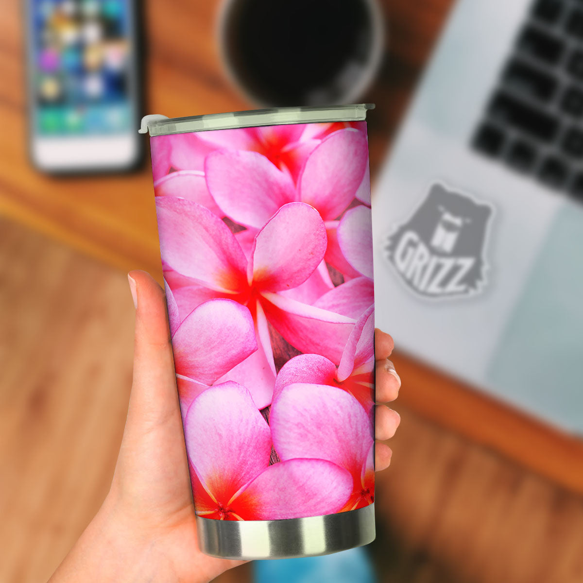 Frangipani Flower Pink Print Tumbler-grizzshop