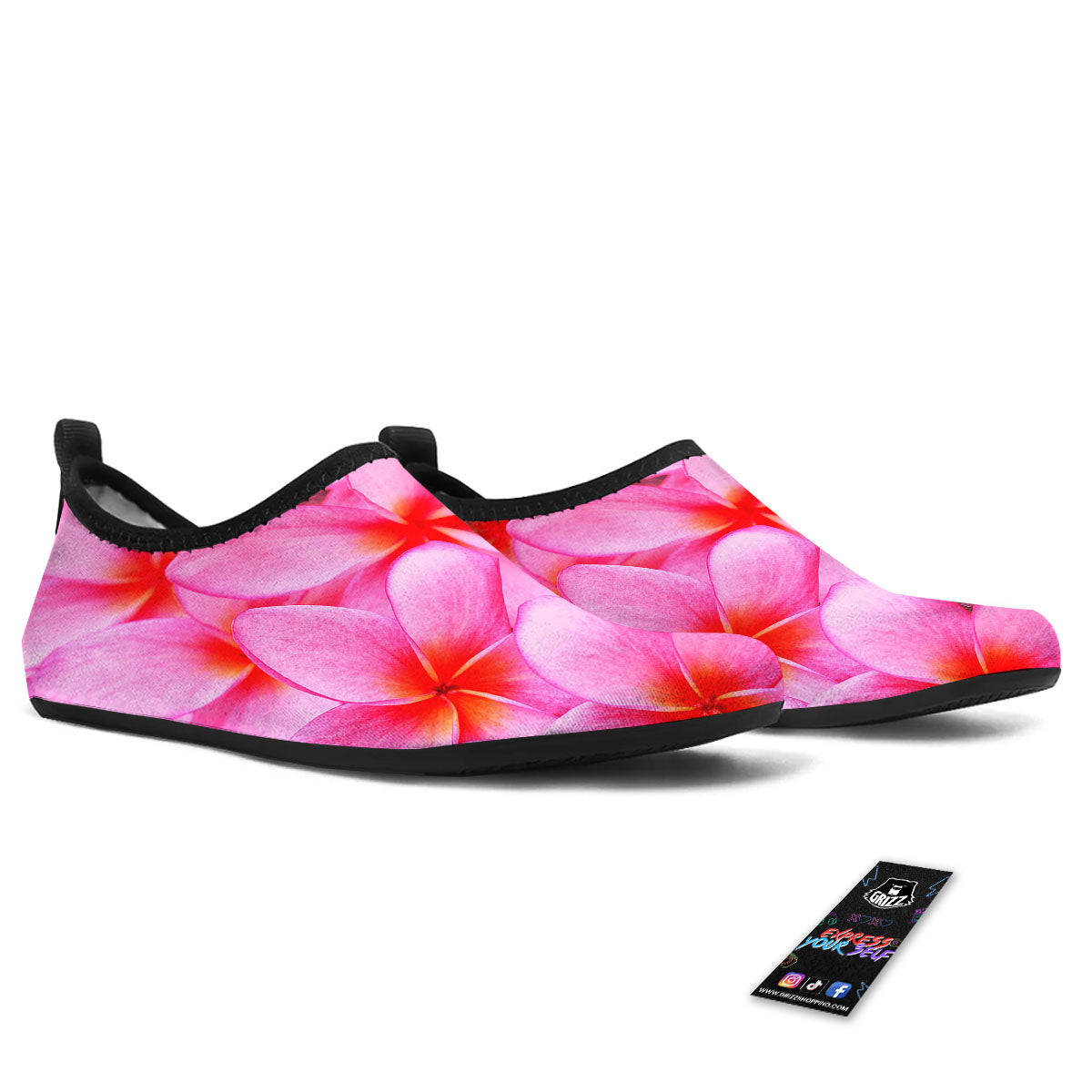 Frangipani Flower Pink Print Water Shoes-grizzshop