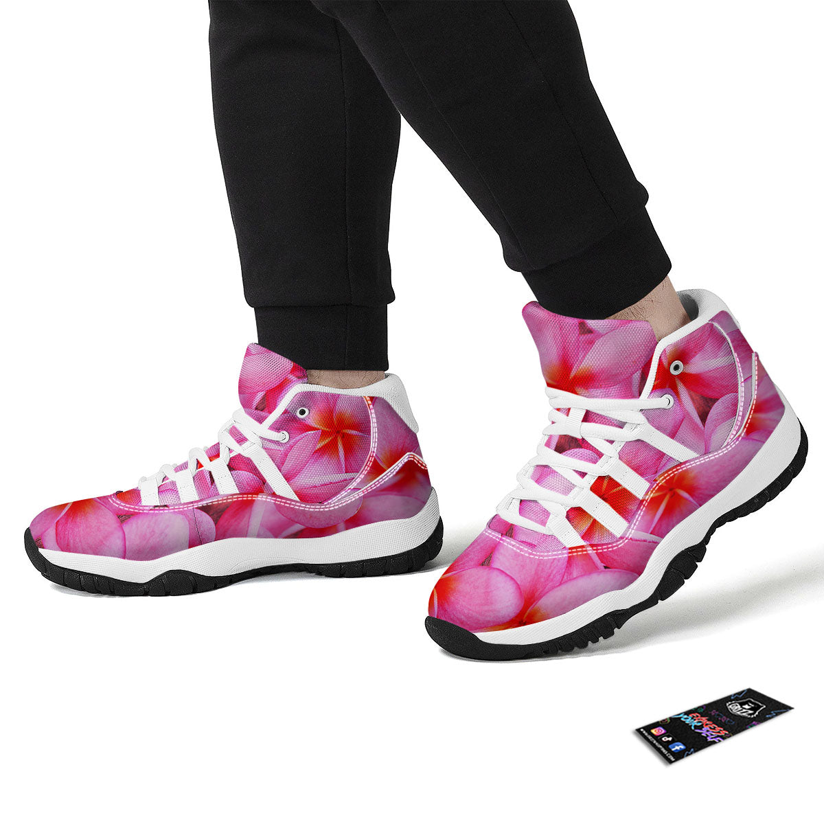 Frangipani Flower Pink Print White Bball Shoes-grizzshop