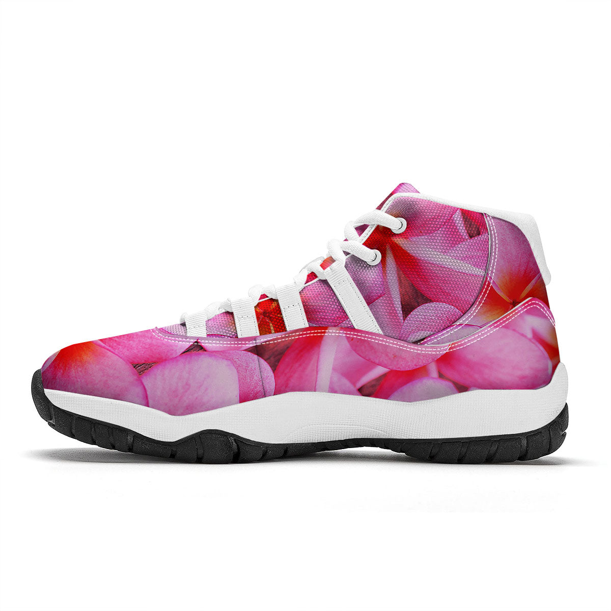 Frangipani Flower Pink Print White Bball Shoes-grizzshop