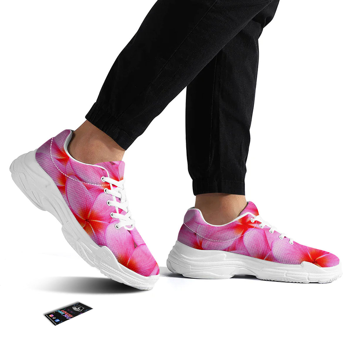 Frangipani Flower Pink Print White Chunky Shoes-grizzshop