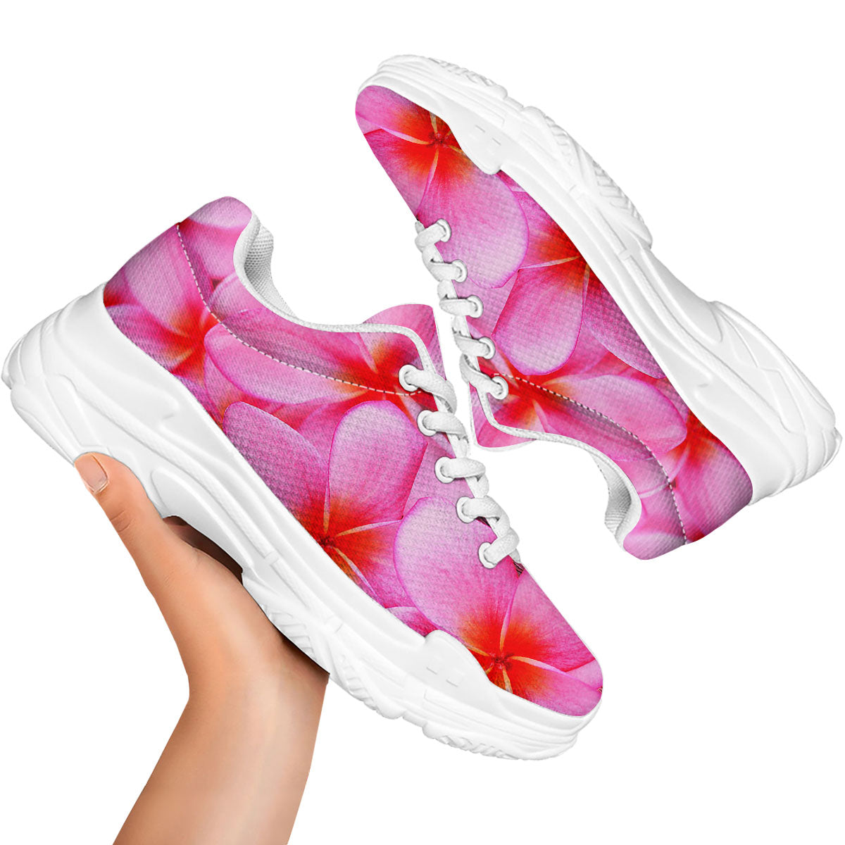 Frangipani Flower Pink Print White Chunky Shoes-grizzshop