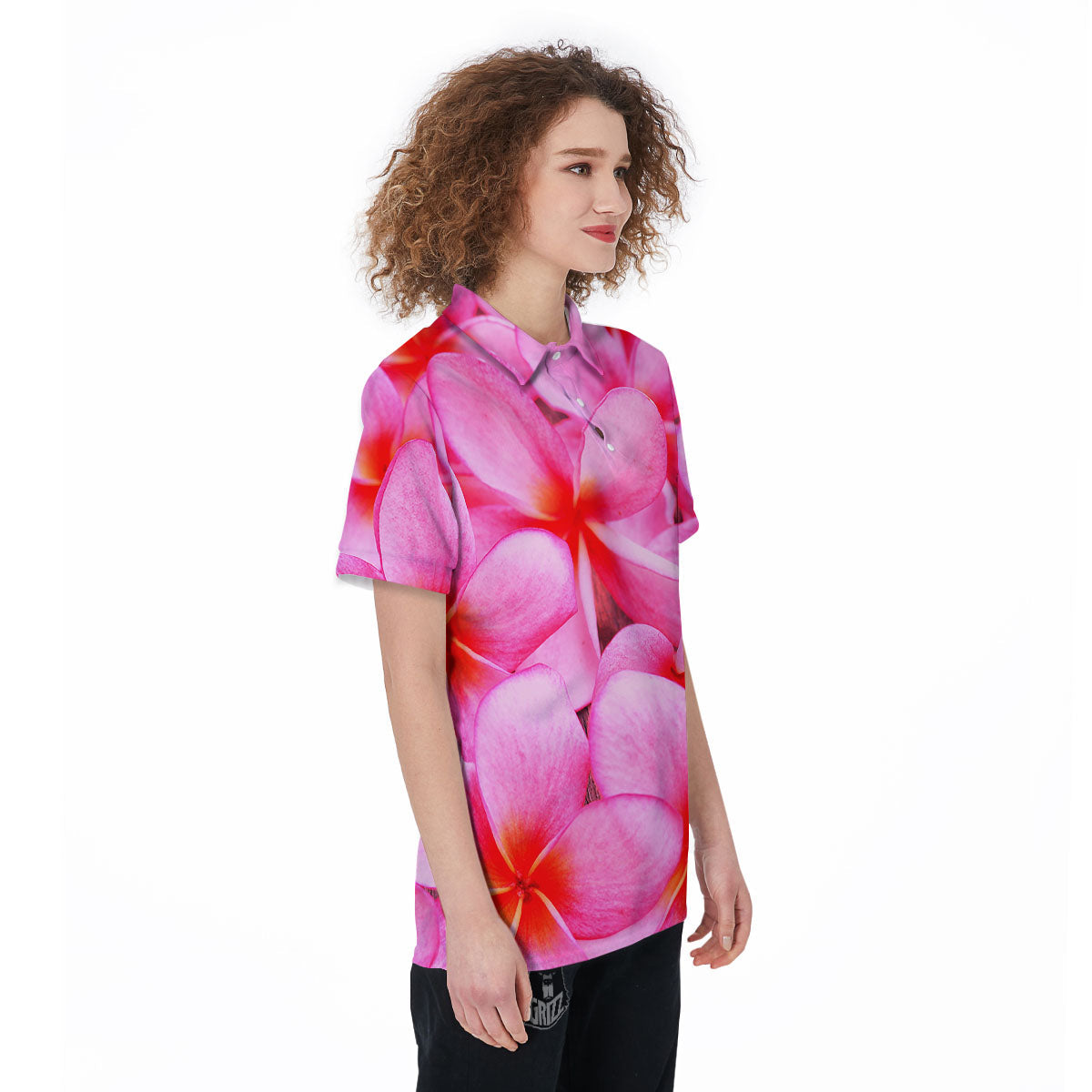 Frangipani Flower Pink Print Women's Golf Shirts-grizzshop