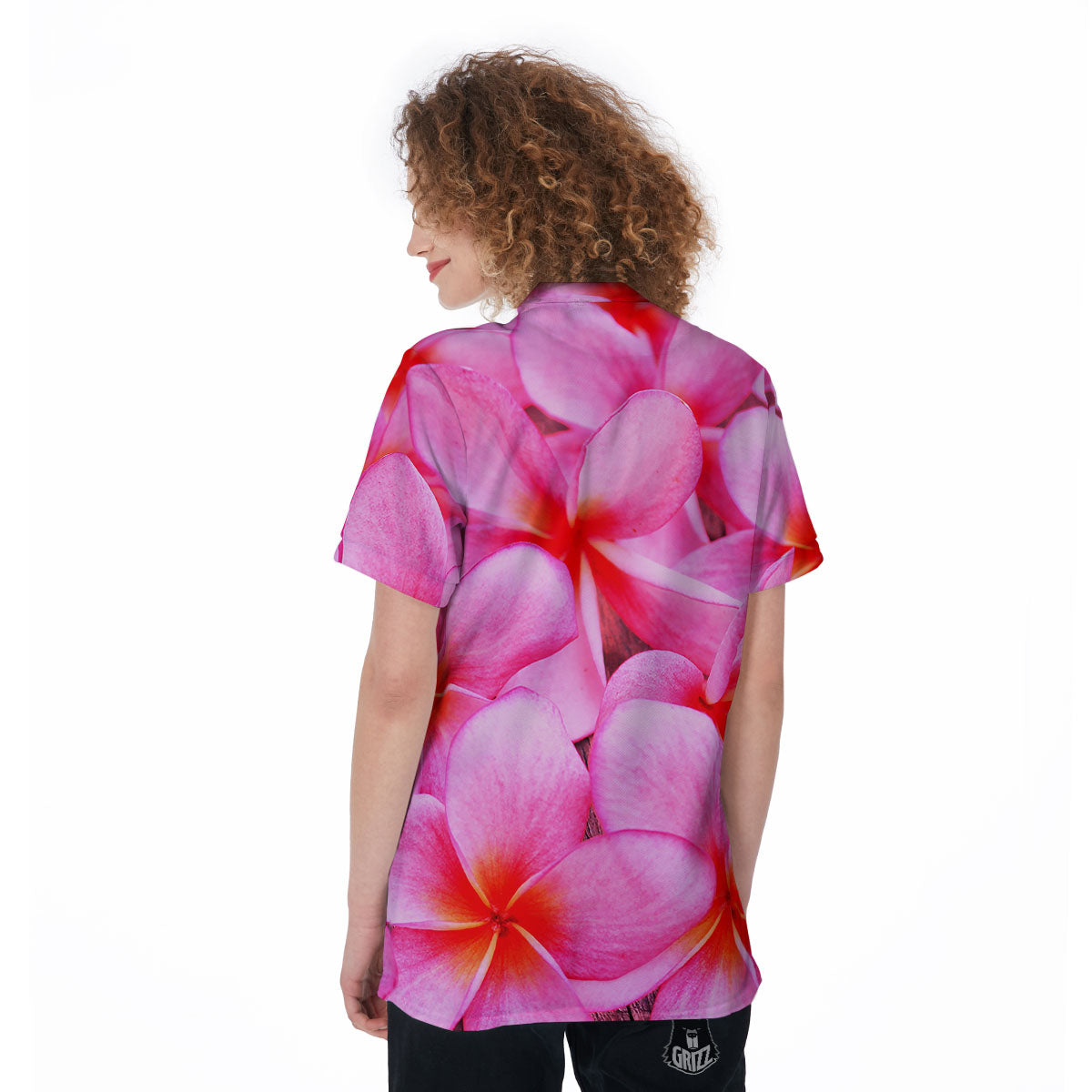 Frangipani Flower Pink Print Women's Golf Shirts-grizzshop
