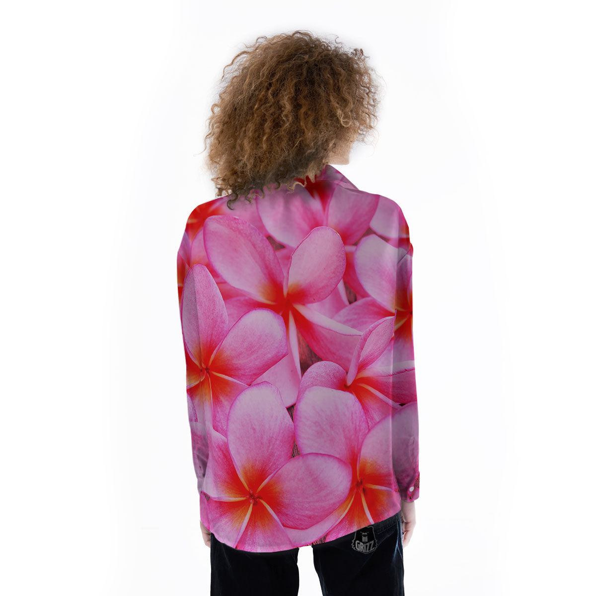 Frangipani Flower Pink Print Women's Long Sleeve Shirts-grizzshop